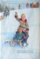 Patinando desde la montaña Nikolay Bogdanov Belsky niños impresionismo infantil